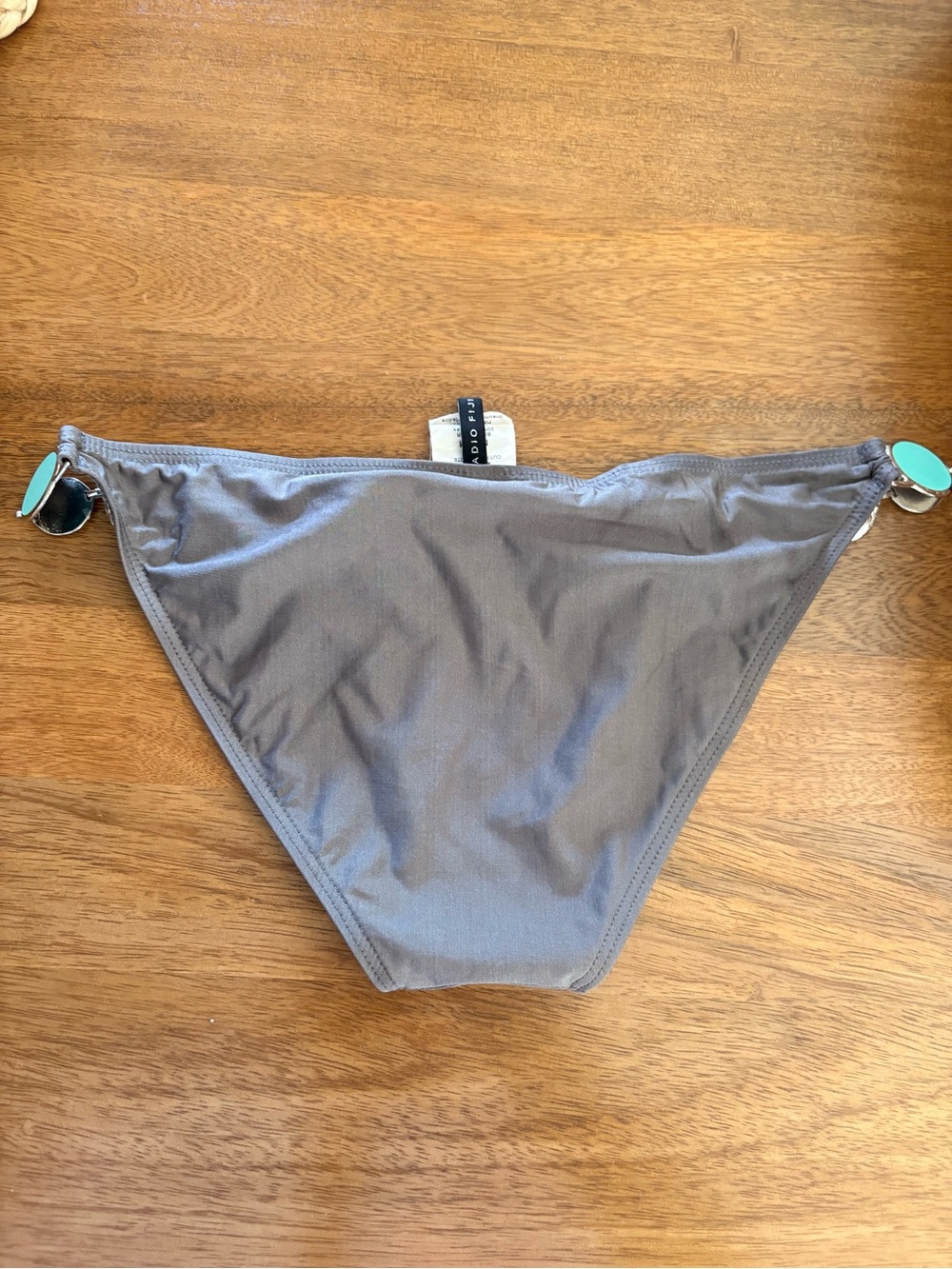 Women's Green and Taupe Bikini Top with Decorative Rings - Picture 5 of 5